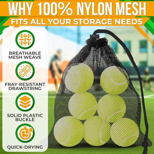 Mesh Drawstring Bags - 5 Pack Nylon Storage Sacks, 11.6 x 7.7 In - Black