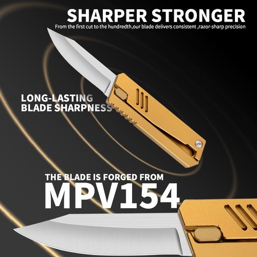 XXOK Pocket Folding Knife Multi functional EDC Aluminum Alloy Lightweight and Practical Outdoor knives Camping and Fishing Practical Small Knife (Gold)
