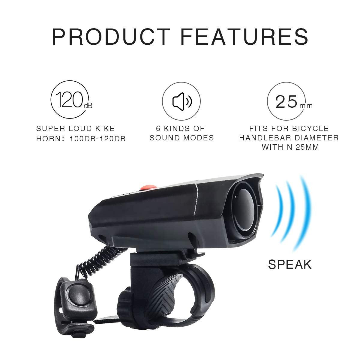 Coolrunner Bike Horn, Ultra Loud Electric Bicycle Bell 6 Modes, Cycling Handlebar Ring Alarm Bells with Free Screwdriver for Kid's Bike, Road Bike, Mountain Bike(100-120 DB)
