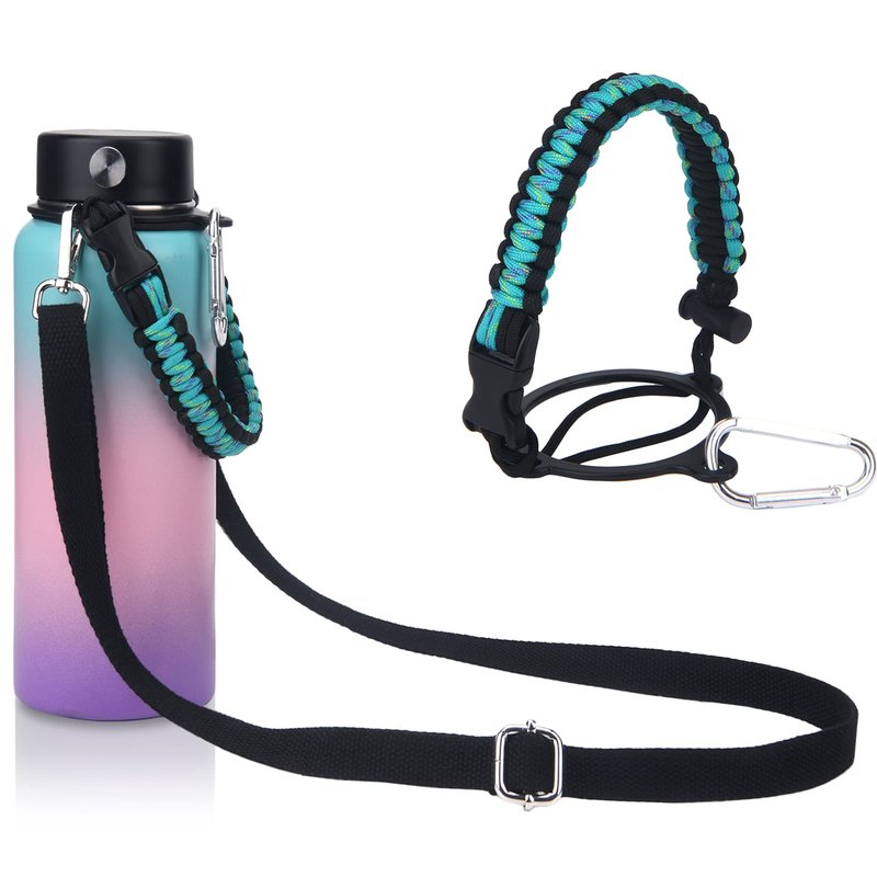 Wongeto Paracord Handle with Adjustable Shoulder Strap Compatible with Hydro Flask Wide Mouth Water Bottles 12oz, 18oz, 24oz, 32oz and 40oz - for Walking,Camping,Gym,School (Mint Green)