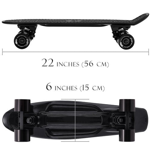 KMX Skateboard 22 Inch, Classic Cruiser Skateboard for Beginners and Advanced, Mini Cruiser Board for Boys, Girls, Kids, Students, Adults, Teens Small Penny Board(22 Classic Black)