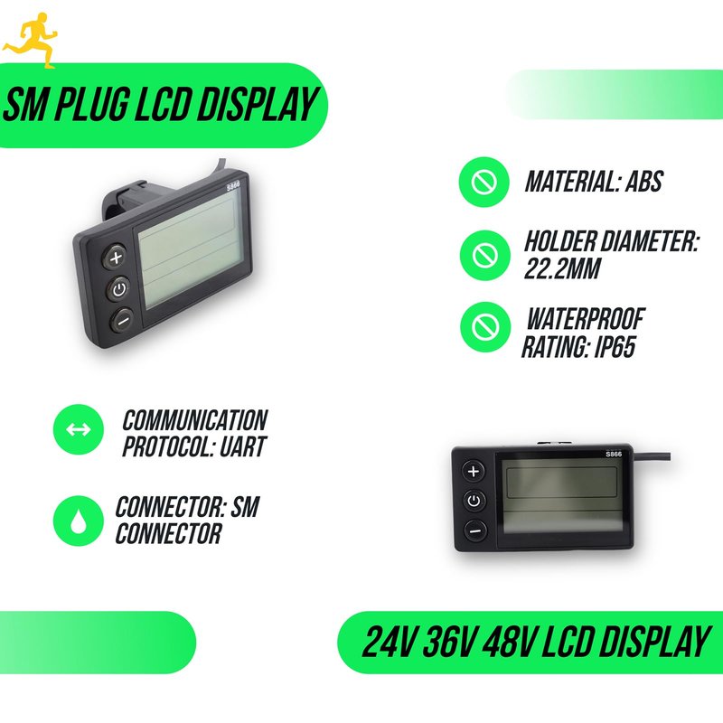 S866 Electric Display LCD Meter 24V 36V 48V Electric Scooter Control Panel with Plug