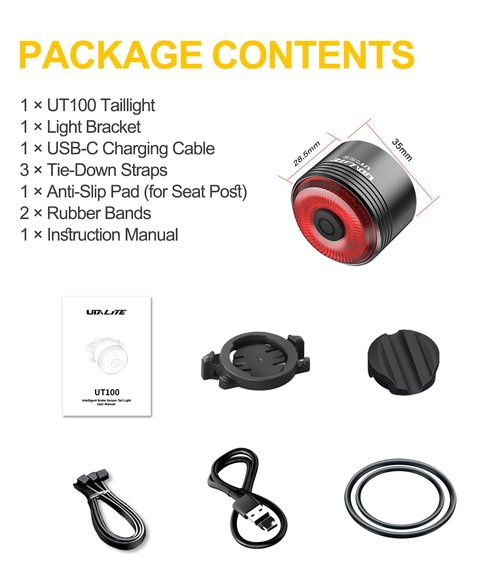 Bike Tail Light with Auto Sensors, Brake Alert Display, 5 Modes, IPX6 Waterproof, Quick Release Mount