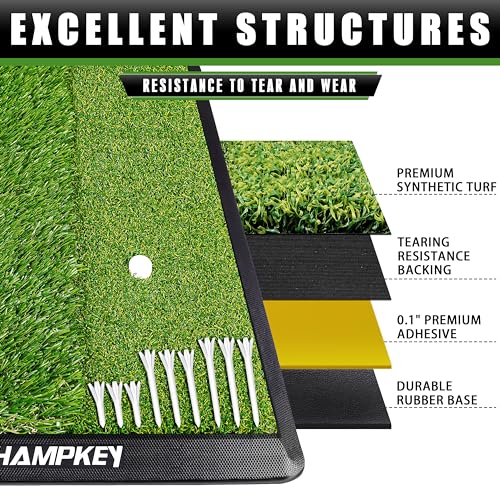 Champkey 1'5 x 1'1 Lite Golf Hitting Mat with 9 Tees & Rubber Tee Holder - Heavy-Duty Indoor/Outdoor