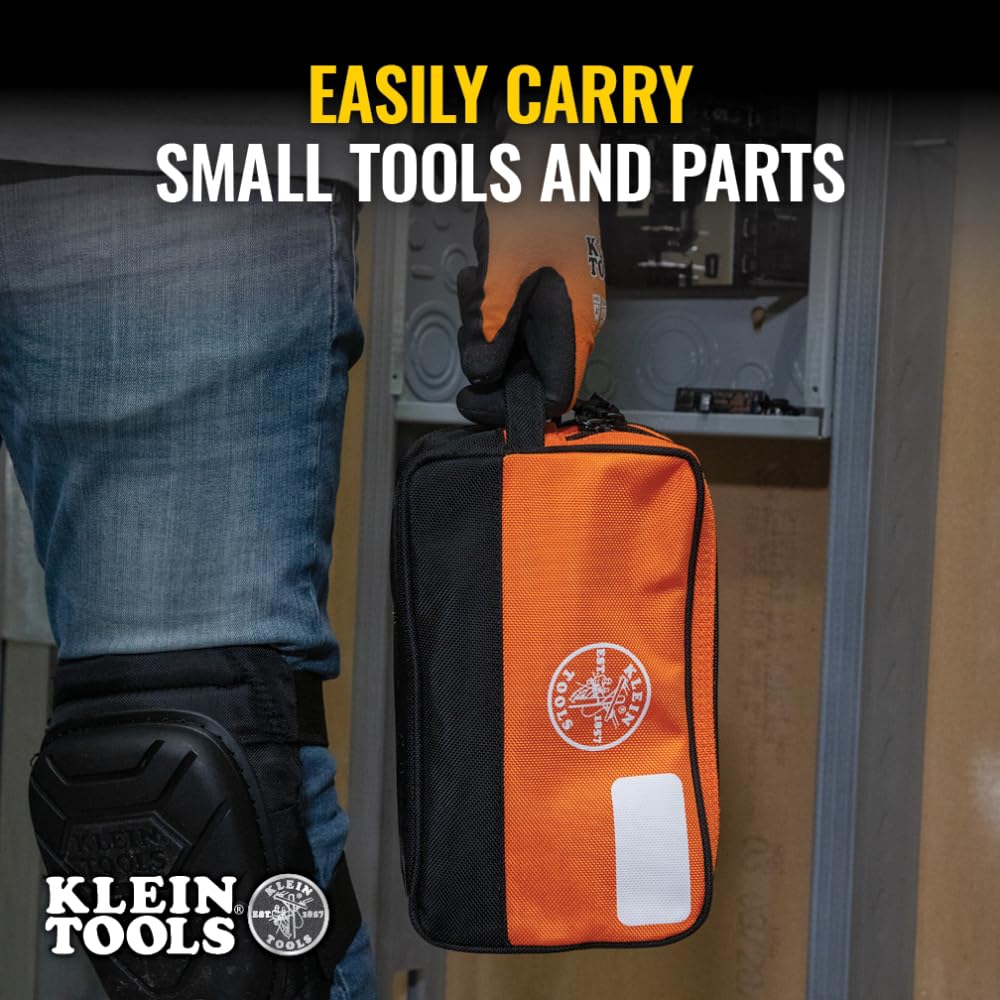 Klein Tools 55582 Tool Pouch Zipper Bag, Dual Compartments, 10-Inch x 6-Inch Heavy Duty Tool Bag Organizer, Multipurpose for Tools to Crafts