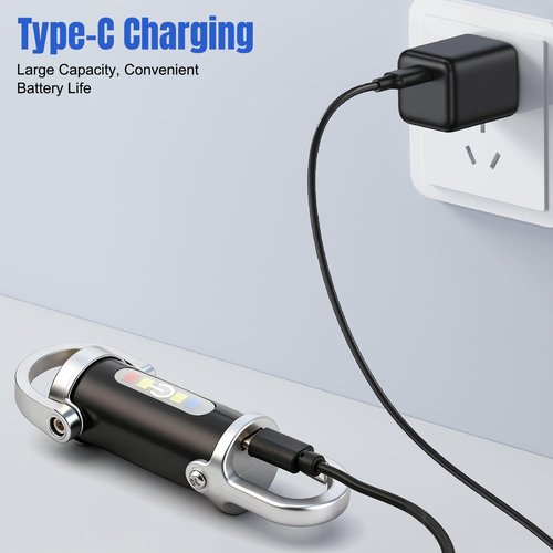 2pcs Portable Rechargeable Bright Keychain Flashlight, Type-C USB Mini LED Light Keychains Flashlight, Phone Charger Keychain 7 Lighting Modes for Camping, Searching, Walking and Hiking