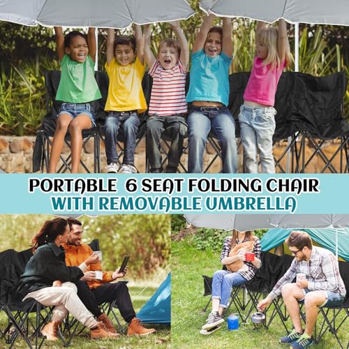 6 Seat Portable Folding Soccer Bench with Umbrella - Black