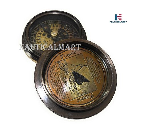 Brass Pocket Compass Marine Titanic Antique Style Engraved Romantic Gift Ideas for Him/Her - Husband Gifts from Wife, for Men Maritime Nautical Compass Hiking Camping Hunting Trekking