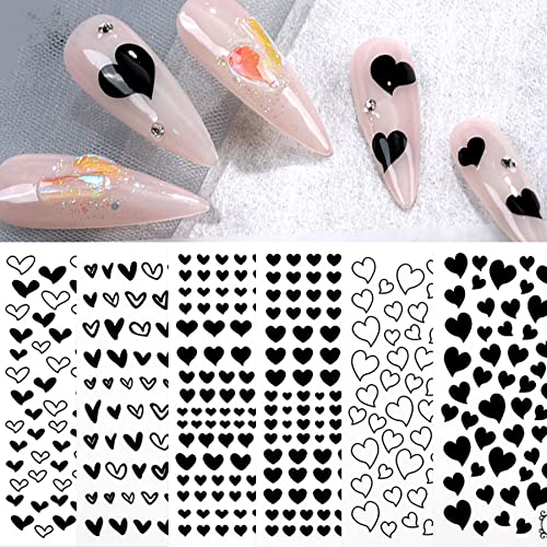 Black Hearts Nail Art Stickers - 6 Self-Adhesive Sheets