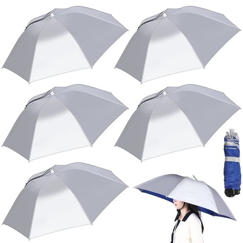 Sanwuta 5 Pcs Fishing Umbrella Hat 37 Inches Large Head Umbrella Folding Hands Free Umbrella Adjustable Elastic Wearable Umbrella for Fishing Camping Gardening Outdoor Golf