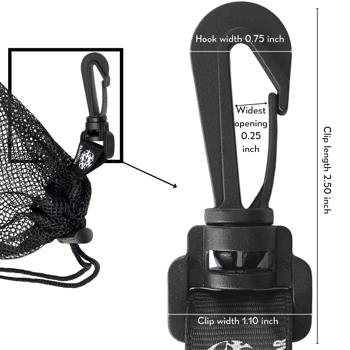 PALTERWEAR Small Mesh Bag with Clip and Toggle Closure (Set of 4, Black, 7 x 9 Inch) for Watersports Trekking Sailing