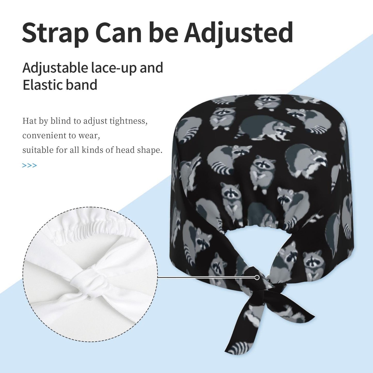 Funny Cute Racoon Raccoon Working Cap Scrub Cap with Sweatband Adjustable Unisex Women Tie Back Hat Nurse Surgical Caps