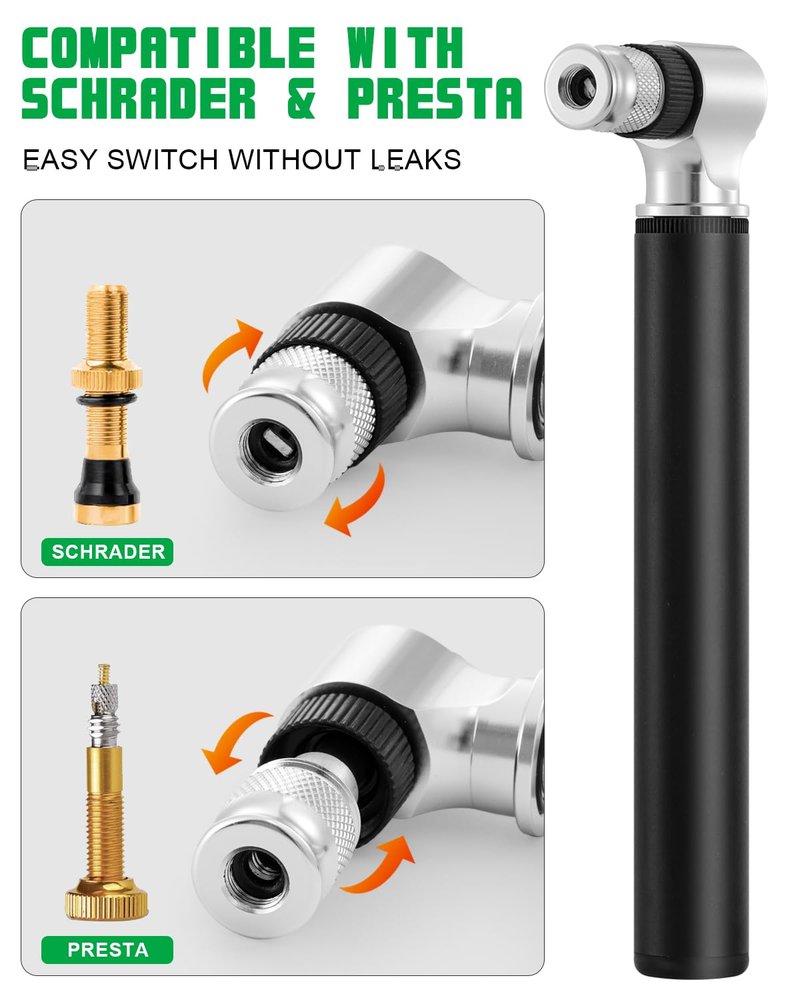 Mini Bike Pump 300 PSI High Pressure, Portable Hand Pump for Bicycle Tires - Dual Valve Compatible with Presta & Schrader, MTB Suspension Pump for Fork/Rear Shock, Compact Frame Pump