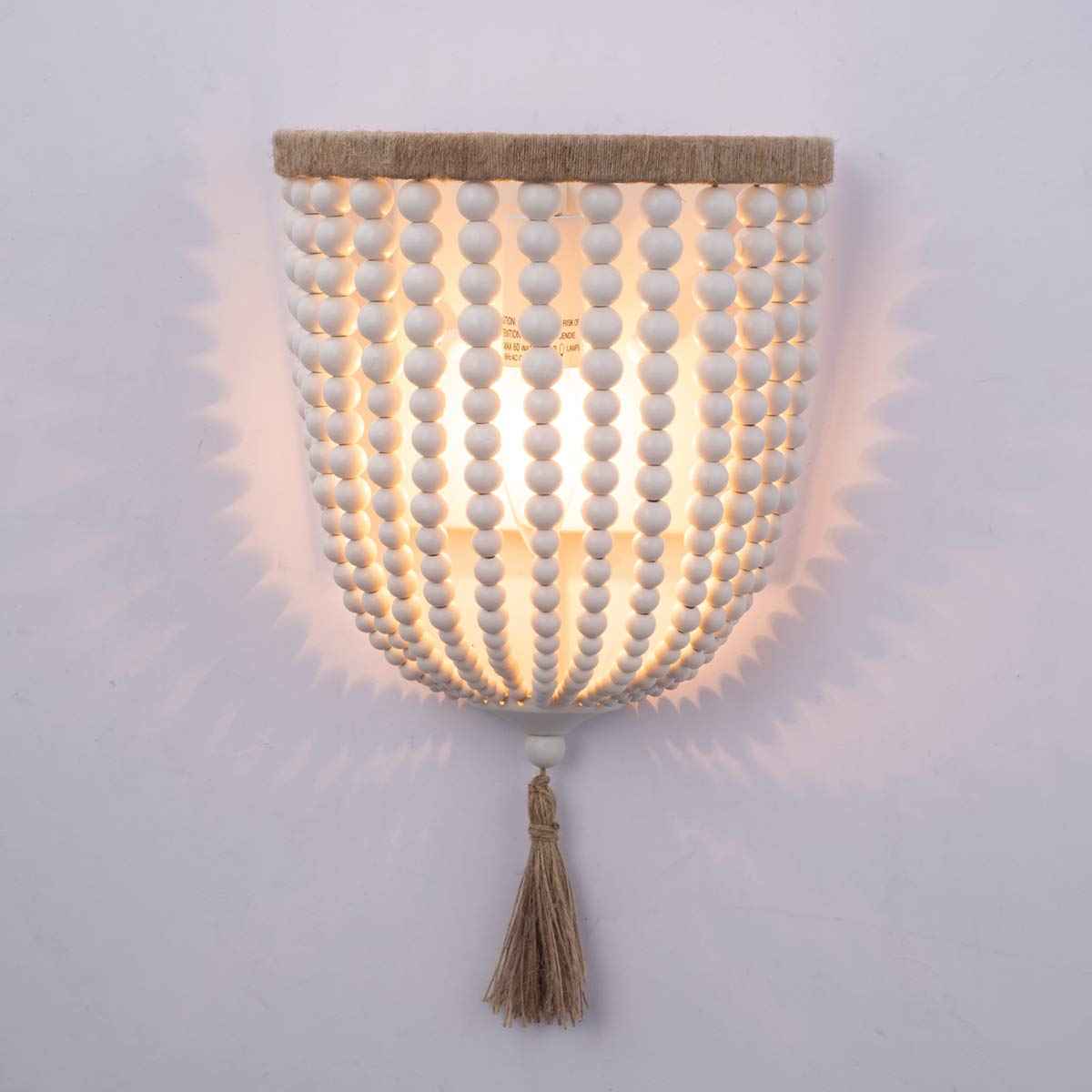 VILUXY Bohemia Wood Beaded Wall Sconces Bedside Antique Rustic Wall Sconce Lighting Fixture White Finishing for Bedroom, Hallway, Entryway, Passway, Bathroom, Vanity 2 Pack