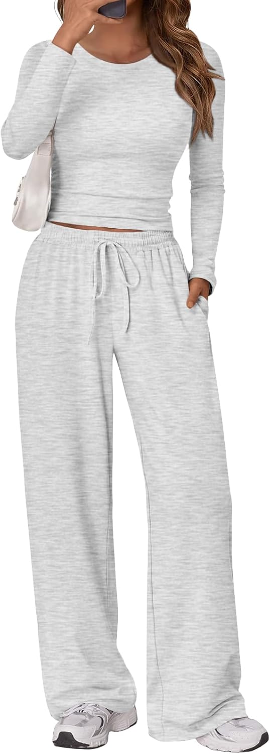 Trendy Queen Women's Lounge Set - Long Sleeve Top & Wide Leg Drawstring Pants with Pockets