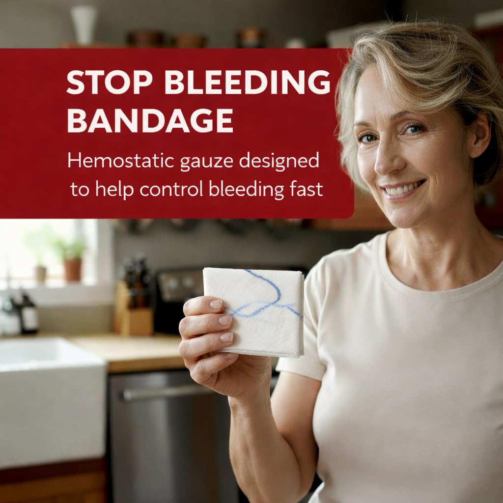 MEDCLOT Hemostatic Gauze – Stops Bleeding Fast - Blood Clotting Bandage with Kaolin - Bleed Stop for Wounds & Emergencies - Sterile Compressed Dressing, 2ft Roll, Expires 2029