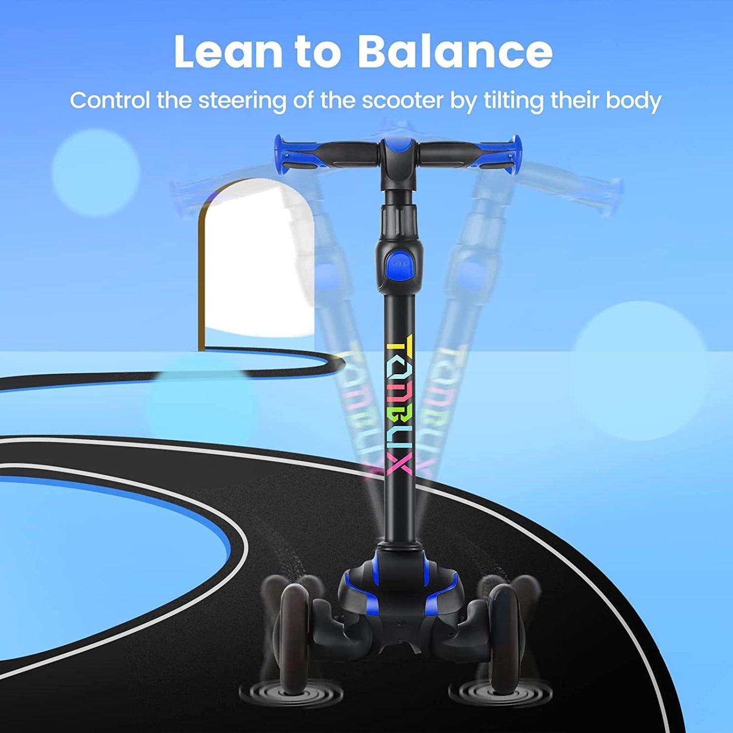 TONBUX Kids Scooter - Adjustable Height, Light-Up 3-Wheel Design | Shock Absorption & Balance Training for Ages 3-12