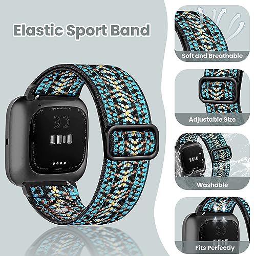 8 Pack Adjustable Elastic Bands for Fitbit Versa 2 - Starlight/Pine Green/Flesh Pink/Green Arrow/Aztec Blue/Black/Smoke Purple/Wine R