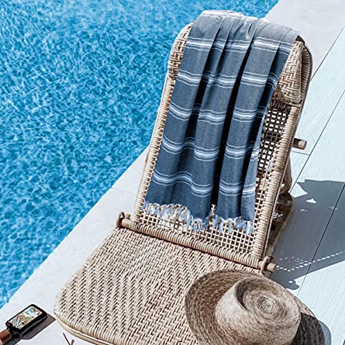 Belizzi Home Large Turkish Beach Towel 2 Pack - Navy Oversized Sand-Free Quick Dry