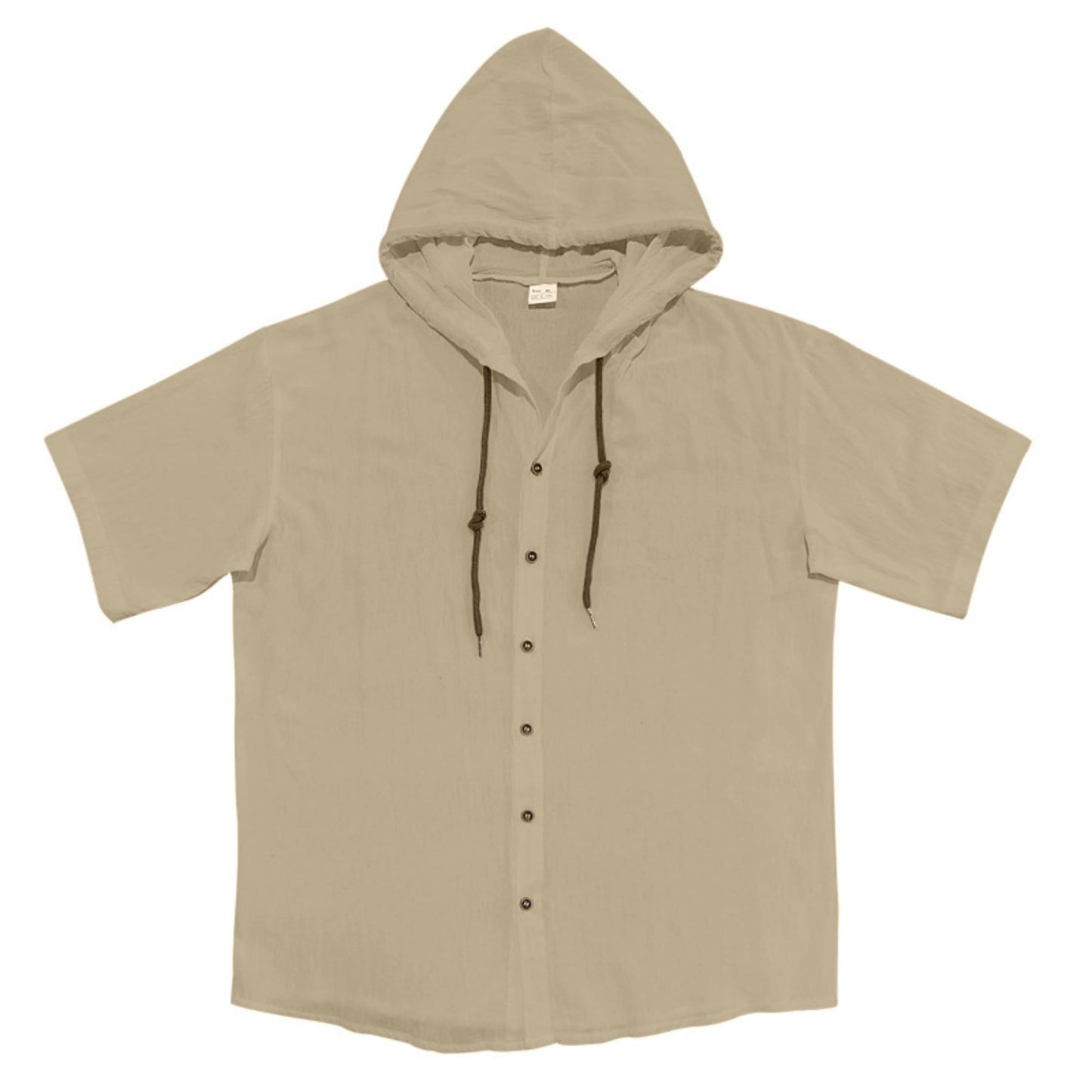 Men Linen Button Down Shirt Short Sleeve Summer Casual Beach Tees Vacation Tops Lightweight Hoodies 2025 Brown