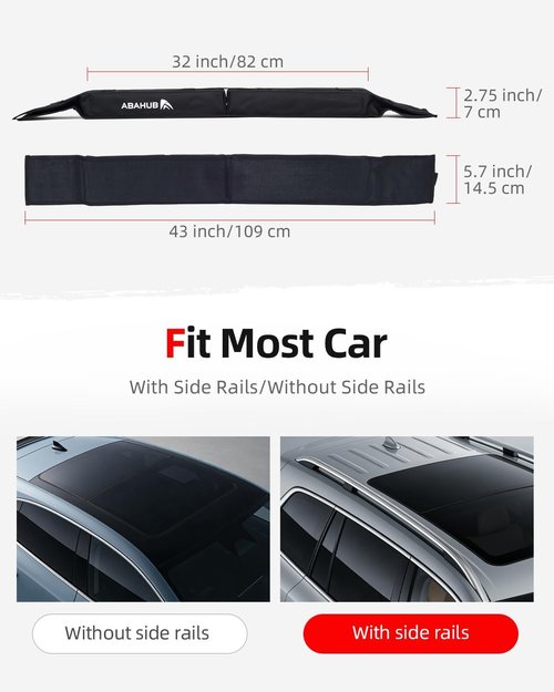 Abahub Soft Roof Rack Pads - Heavy Duty Universal Car Roof Racks with 2 Tie Down Straps & Storage Bag for Surfboards, Kayaks, Canoes