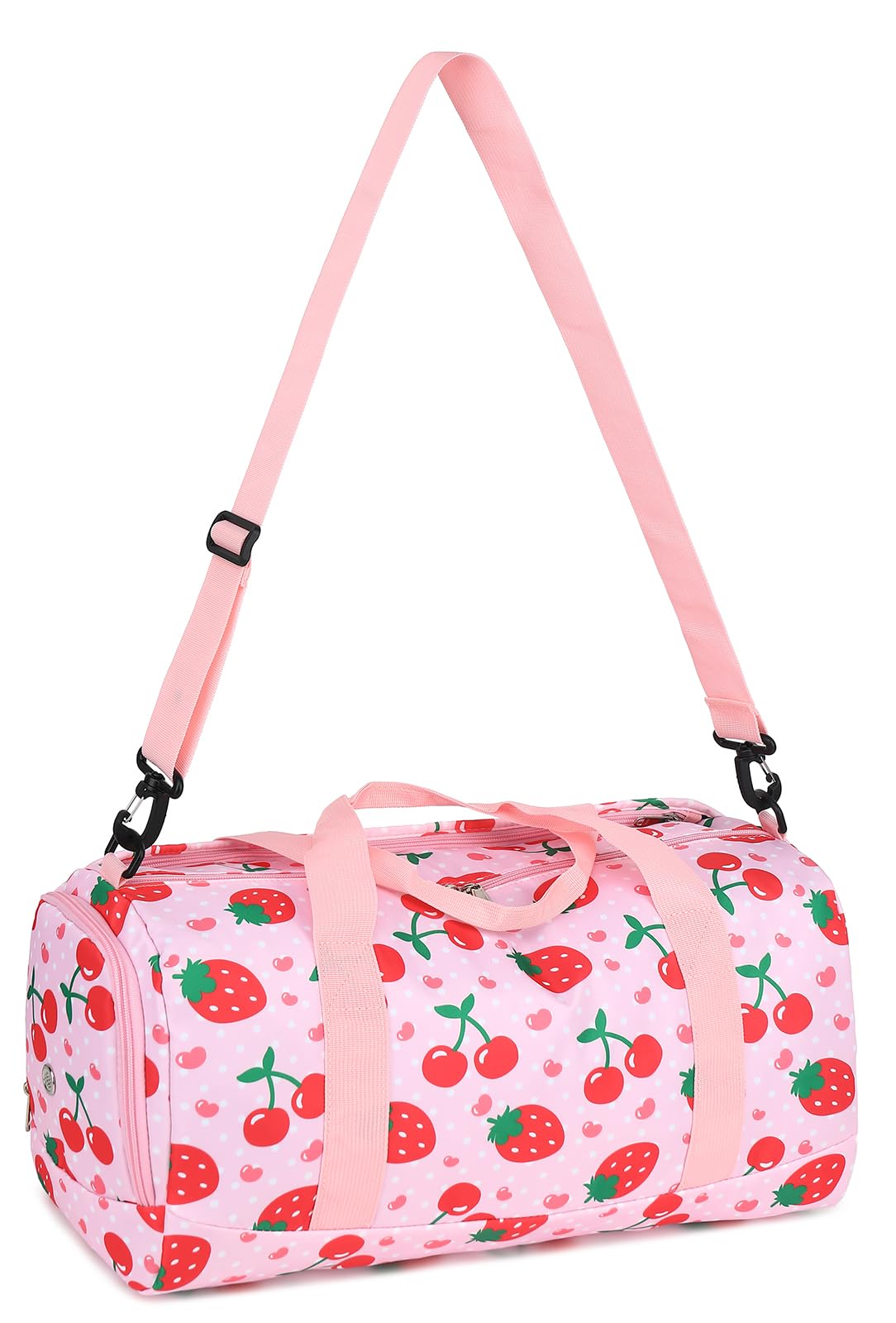 Duffle Bag for Girls Kids Overnight Bags Cute Strawberry Cherry Dance Sports Bag Travel Tote with Shoe Compartment and Wet Pocket