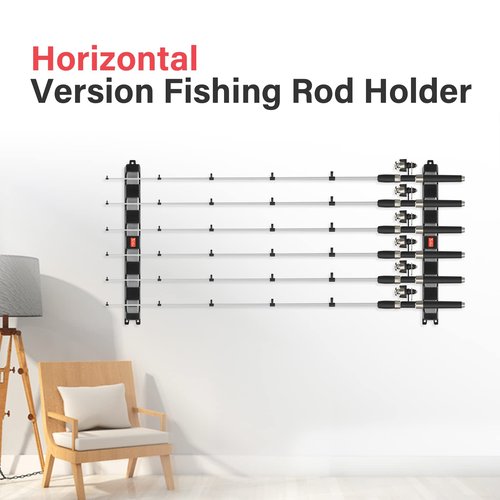 Simple Deluxe Horizontal Fishing Rod Holders Wall-Mounted – Simple Deluxe Fishing Rod Rack Great Fishing Pole Holder for Garage, Fishing Rod Rack Holds Up to 6 Rods, 13.6" Grey, 1 Pair