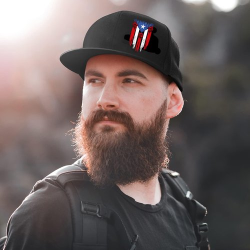 Snapback Hats for Men Women Flat Bill Hats Mens Puerto Rico Flag Hat Black Fitted Baseball Hat for Men Adjustable Hip Hop Cool Trucker Caps Workout Dad Patriotic Skateboard Accessories Gifts