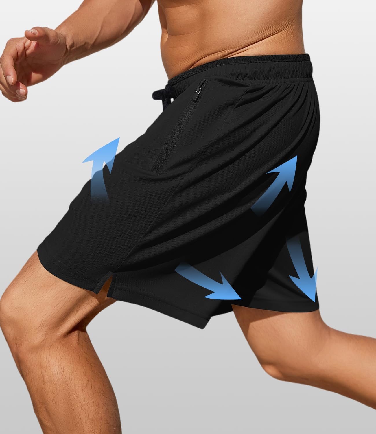 PINSPARK Men's Athletic Running Shorts - Lightweight 7" Quick Dry Workout Shorts with Zipper Pockets