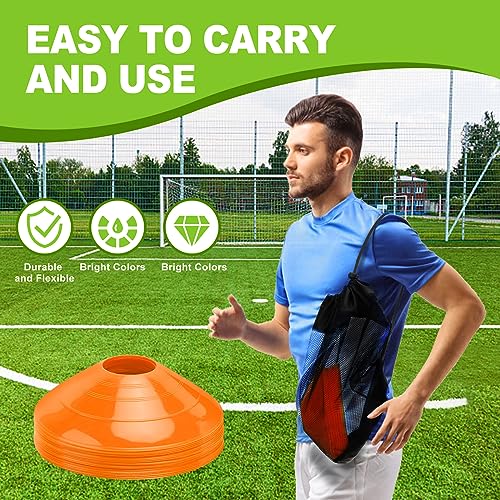 Agility Soccer Cones Set of 25 - Orange Training Cones with Carry Bag