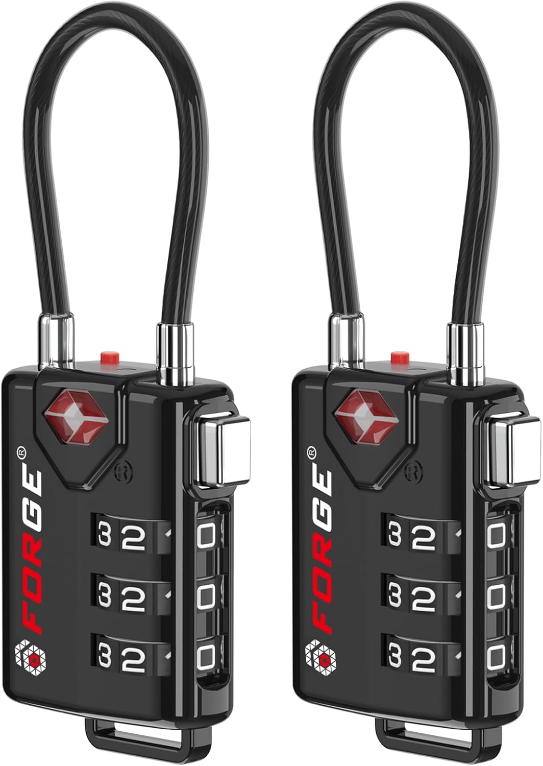 Skiennix TSA Approved Cable Luggage Locks - Re-settable Combination, Durable Alloy Body | Black, Set of 2