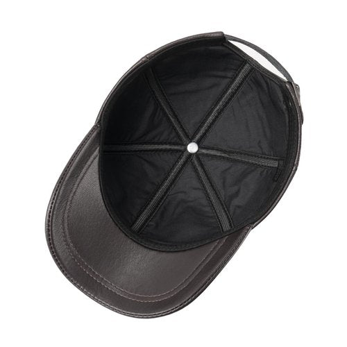 FEINION Men's Leather Hat Adjustable Genuine Leather Baseball Cap (Dark Brown)