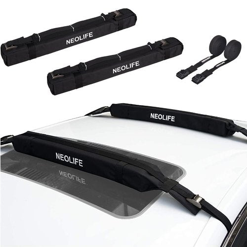 WONITAGO Soft Roof Rack Pads with Single Wrap-Rax Straps and Storage Bag, Universal Car Roof Rack for Surfboard, Kayak, SUP Paddleboard, Canoe, 28" (Pair)