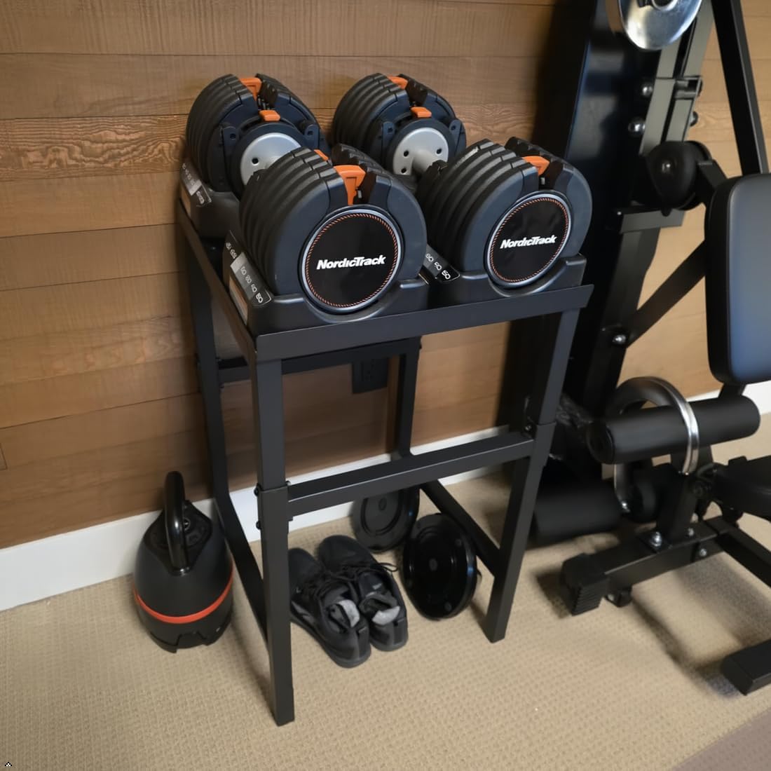 Regine Switzerland Heavy Duty Adjustable Dumbbell & Kettlebell Stand - Space-Saving Design, Non-Slip Base, 800 lbs Capacity