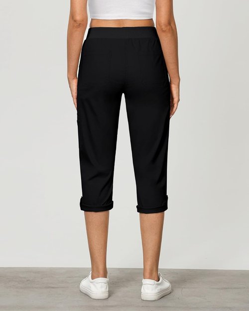 GRAPENT Capri Cargo Pants - High Waisted, Stretch Twill with Pockets - Comfortable & Stylish Design