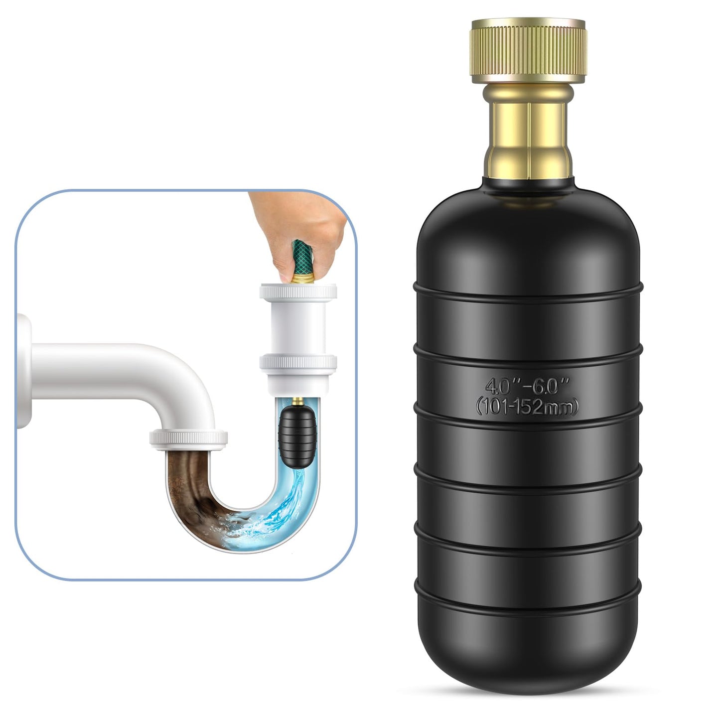 Fosenlion Large Drain Cleaning Bladder Fits 4" to 6" Pipes, Rubber Drain Bladder Unclogger for Bathroom Sinks, Showers, Swimming Pool Drains, Kitchen Sinks and Main Drains