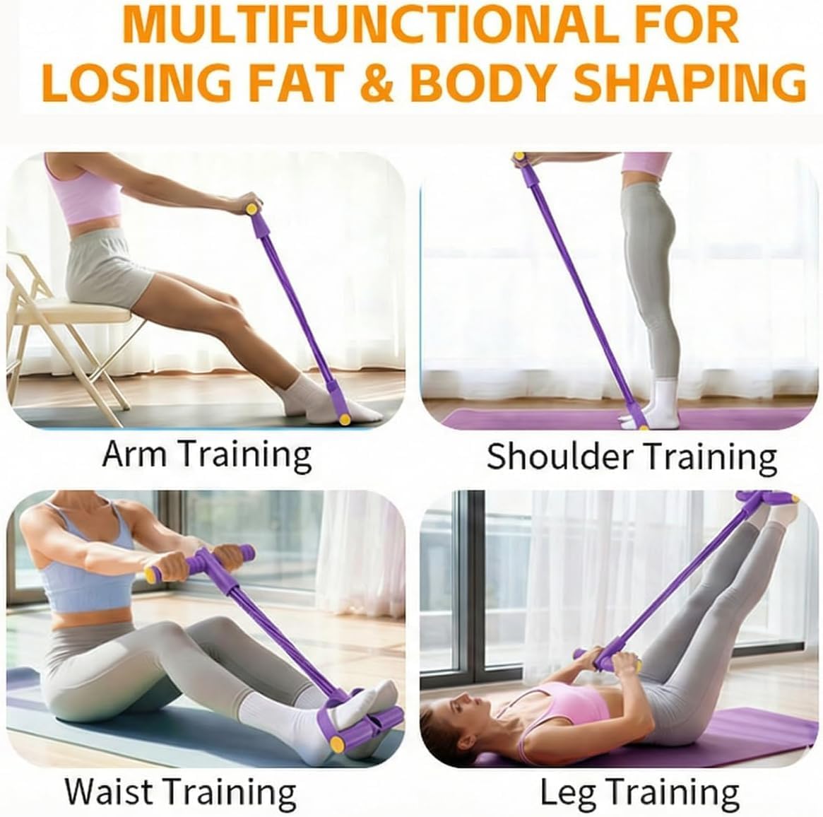 Skiennix Pedal Resistance Bands - 6-Tube Manual Tension Training for Women | Natural Rubber Design