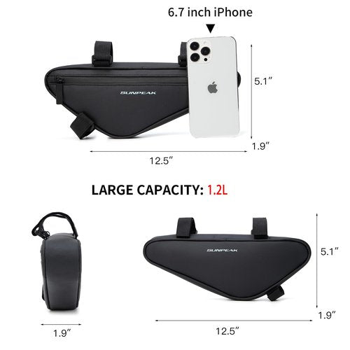 Sunpeak Bike Frame Storage Bag Top Tube Bike Bag Water Resistant Bicycle Triangle Pouch Bike Accessories Bag for Phone Wallet Keys Tools Use for Road Bike MTB Bicycle