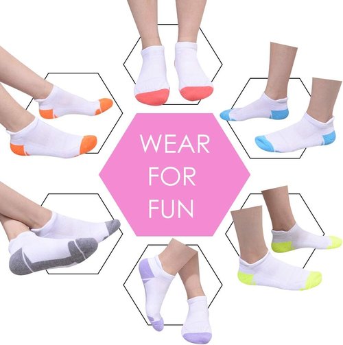 JOYNÉE Women's Athletic Running Socks - Cushioned Low Cut Tab | 6 Pack in White, Size 9-11
