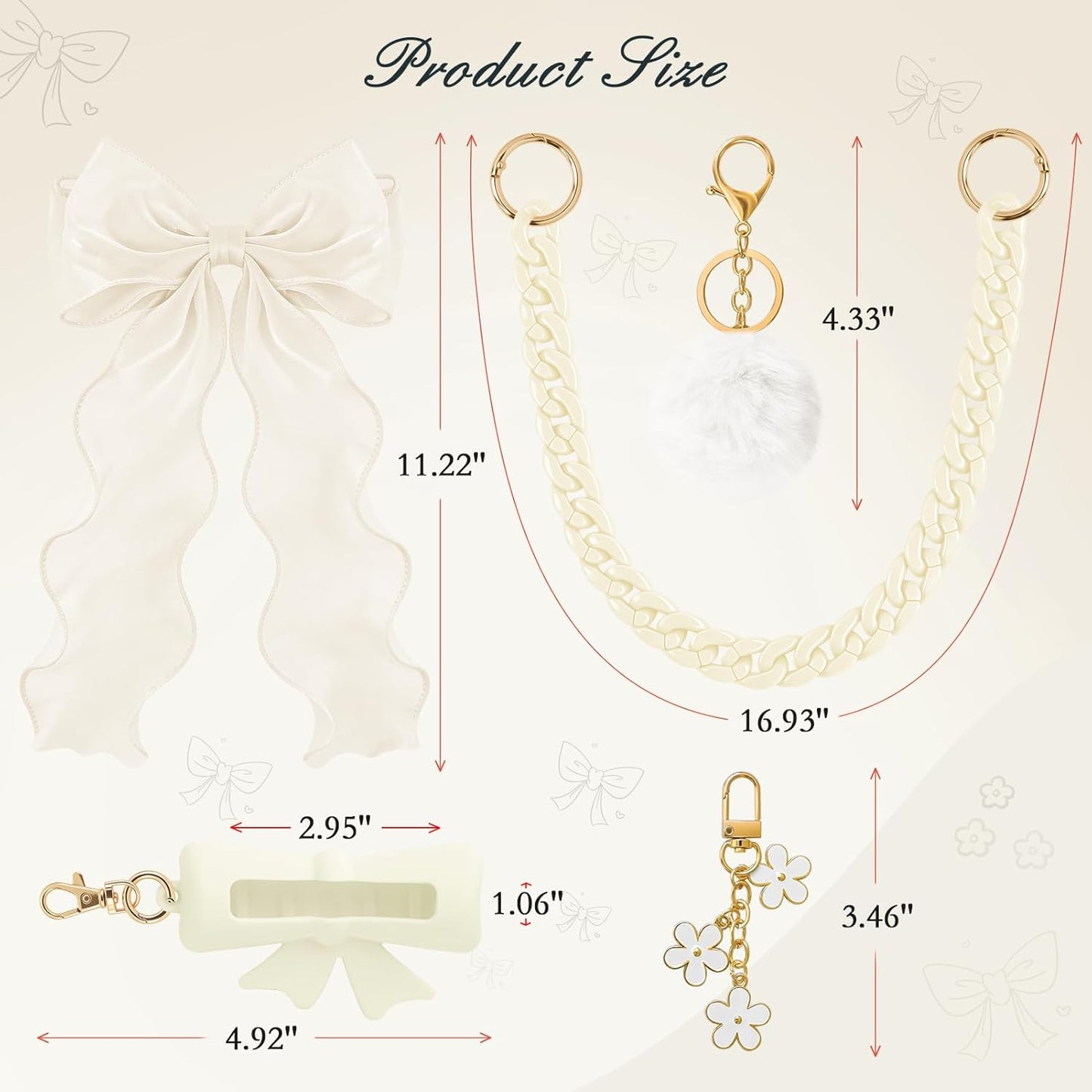 Skiennix Tote Bag Decor Kit - 5PCS Decorative Charms with Bow, Flower Charm & Acrylic Chain for YETI & Bogg Bags