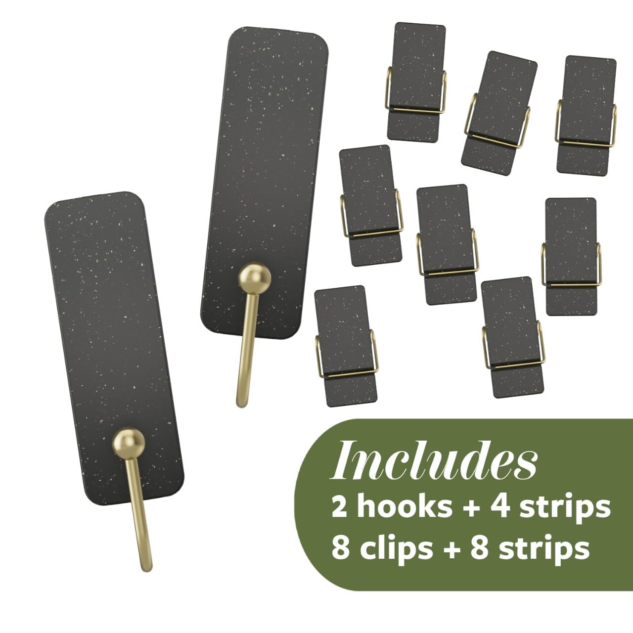 Command Mixed Hooks Pack, 10 Soot, 12 Strips (2 Medium Hooks, 8 Spring Clips), for Hanging Christmas Decorations