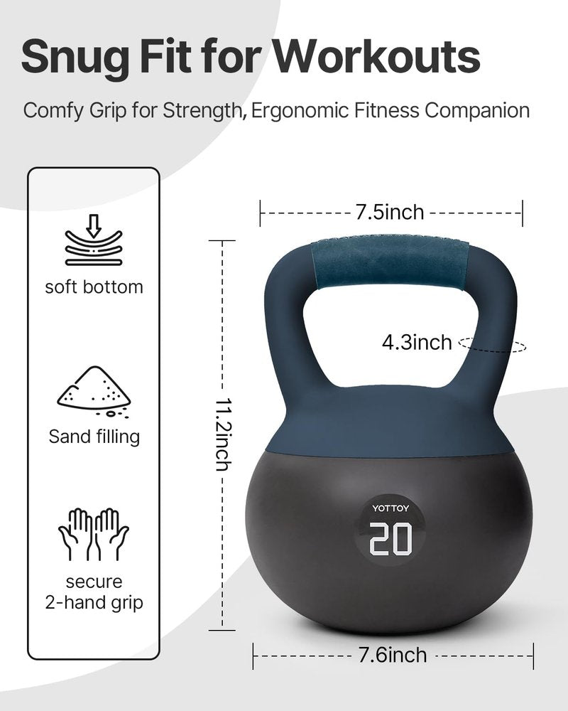 YOTTOY Soft Kettlebell with Leather Handle – Anti-Slip Sweat-Absorbing Grip, Home Gym Kettlebell Weights for Strength Training, Safe Neoprene Kettlebell for Women & Men (Purple, 6 LB)