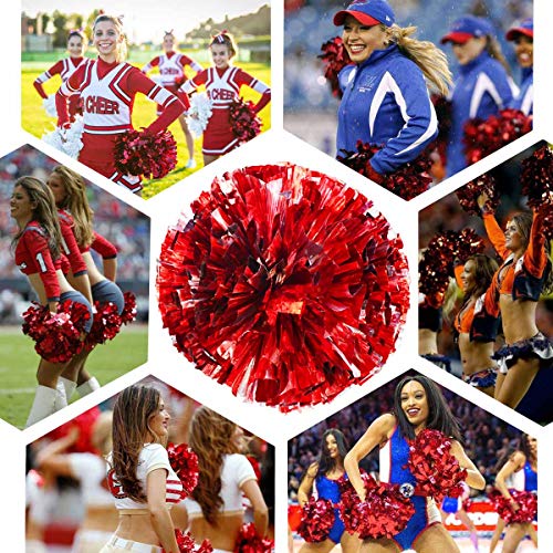 TTSAM 4 Pack (2 Pair) Metallic Foil Cheerleader Pom Poms & Plastic