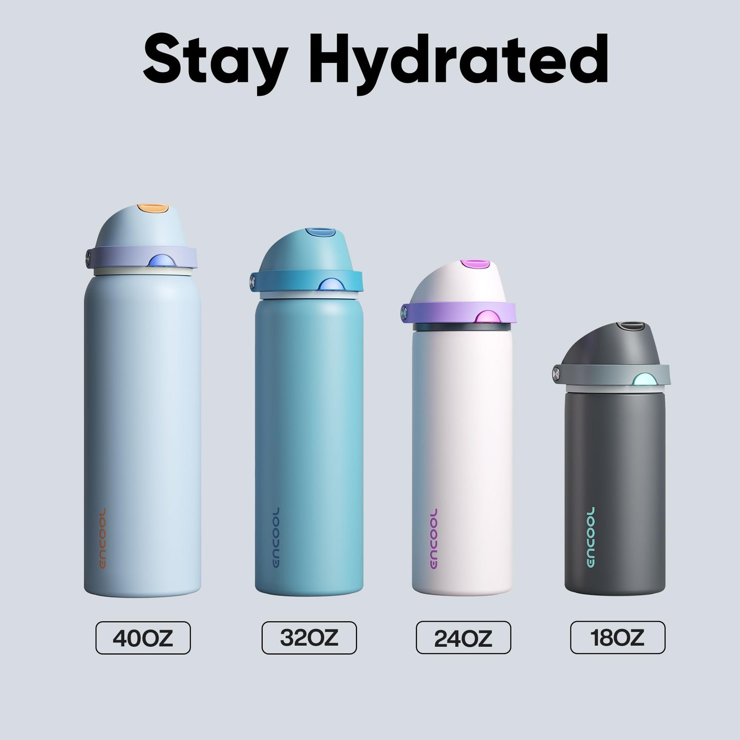 ENCOOL Insulated Water Bottle with Straw Stainless Steel Water Bottle with Push Button Lid, Leak-Proof & BPA-Free, Keeps Cold for 24 Hours for Sports, Travel, Gym (24 oz, Hazy Blue-Blue)