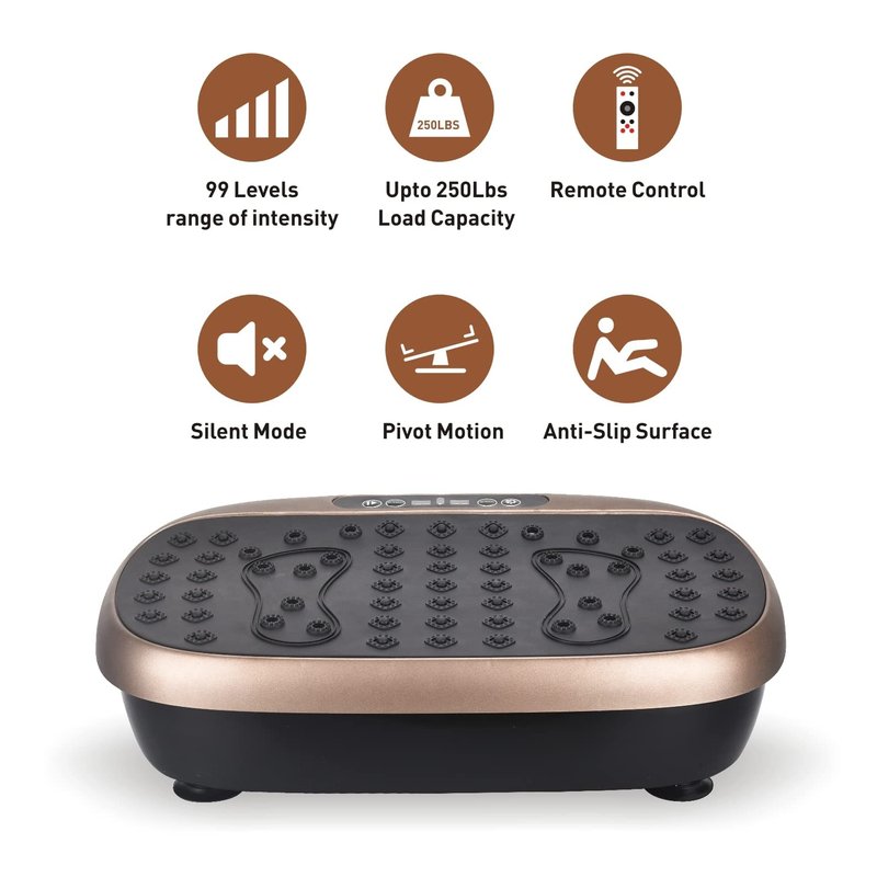 EILISON Atom Vibration Plate Exercise Machine - Full Body Vibration Plate for Lympathic Drainage with Acupressure - Home Fitness with Loop Bands for Weight Loss, 300lbs Capacity (Atom Brown)