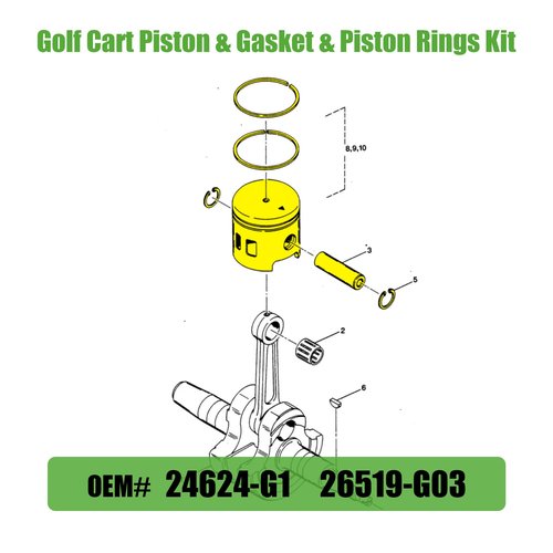 10L0L Golf Cart Piston & Gasket & Piston Rings Kit Compatible with EZGO 2 Cycle 1989-1993 Gas Golf Cart Model, Standard Bore 3PG OEM# 24624-G1 26519-G03