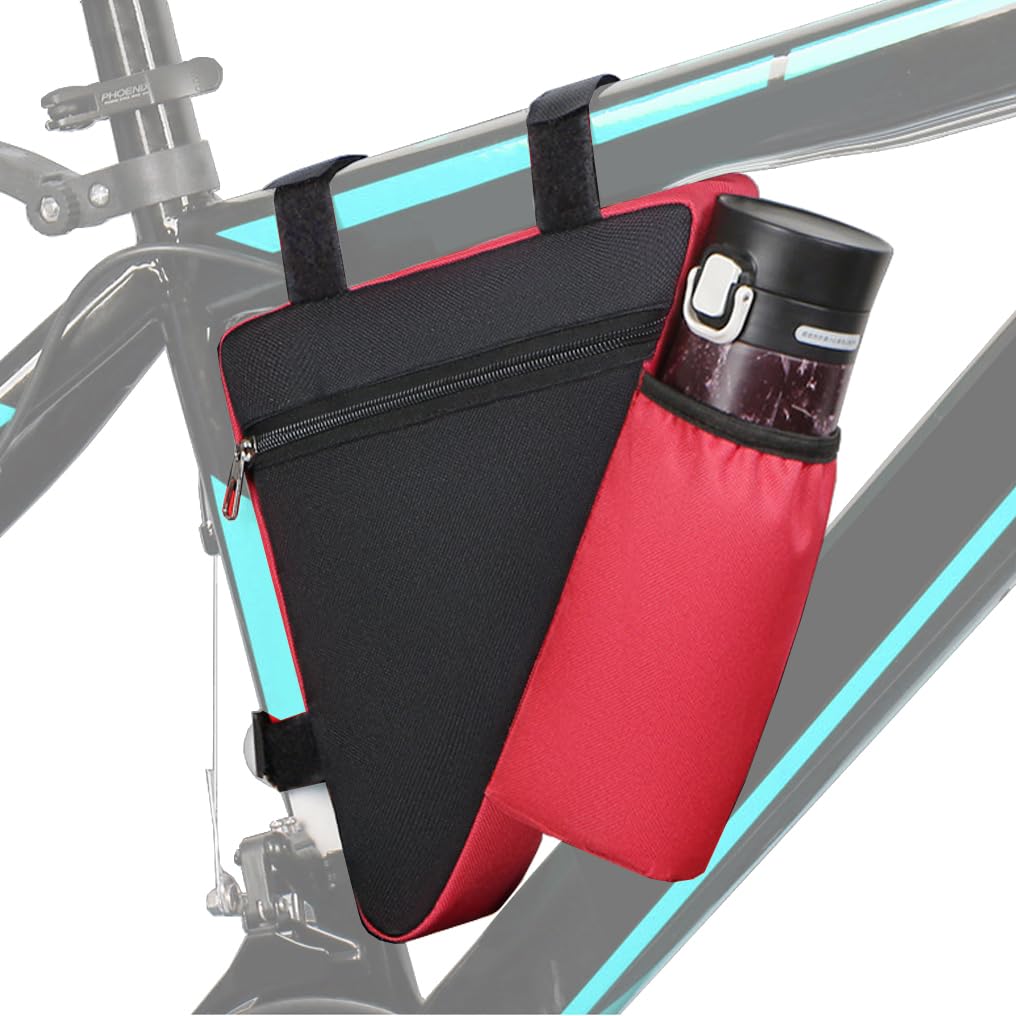 YERGOFE Bike Triangle Bike Bag - Red - Bicycle Accessories for Adult Bikes，Water Bottle Pocket， Waterproof
