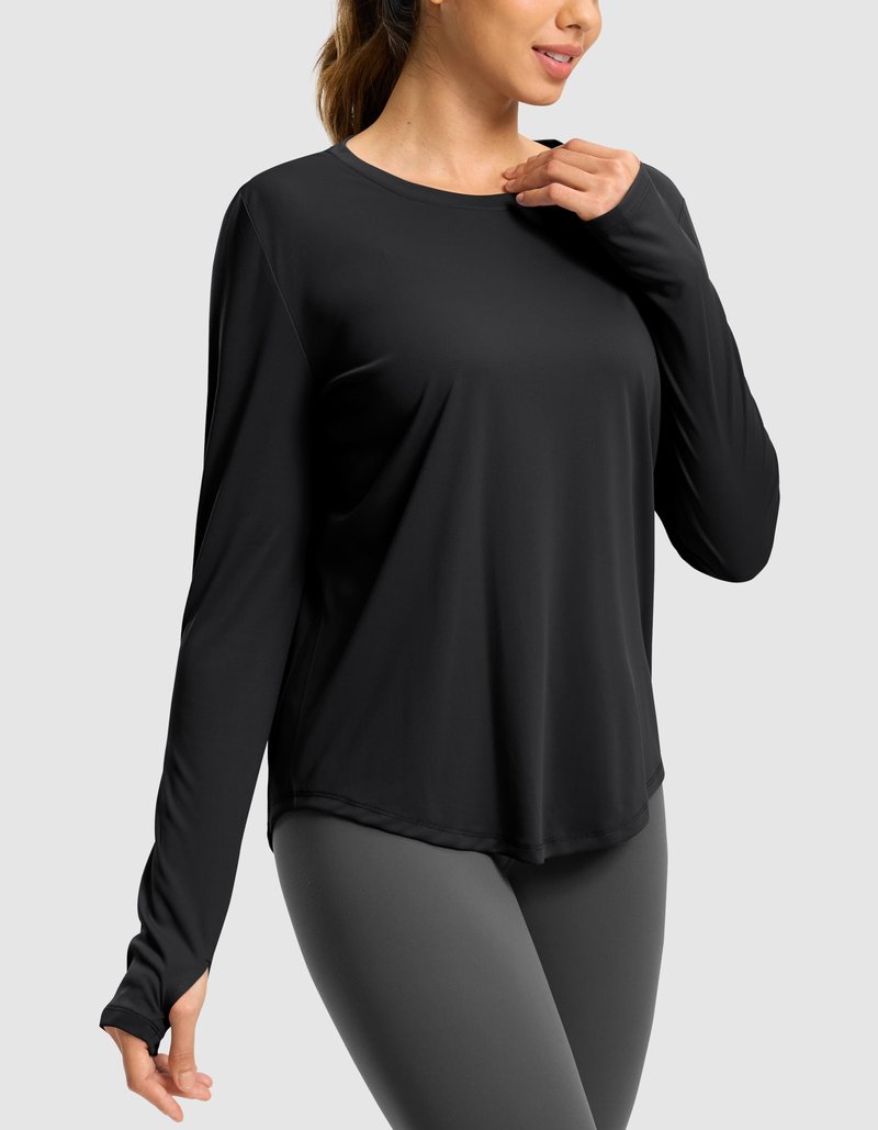 Soothfeel Long Sleeve Workout Tops for Women Lightweight Athletic Running Gym Active Shirts UPF 50+ Quick Dry Hiking Tops Black M