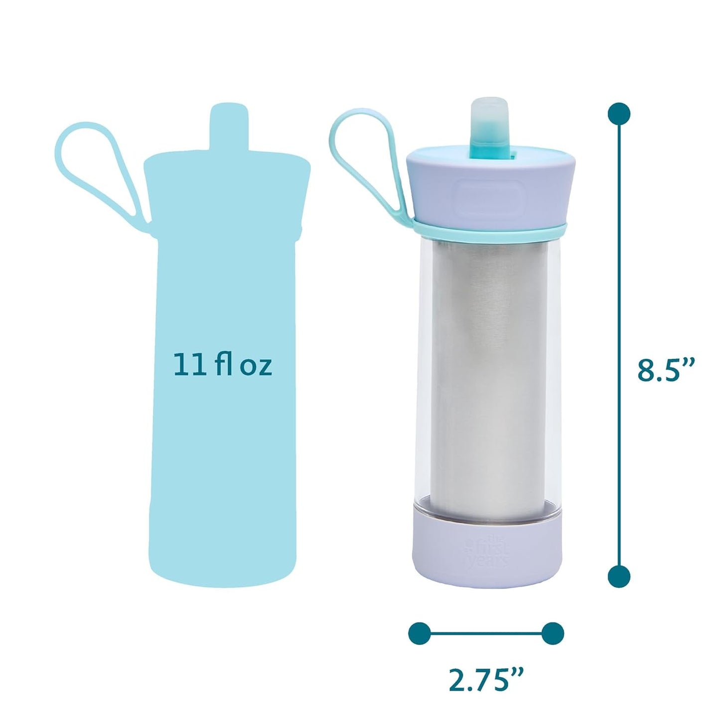 The First Years CoolCore Insulated Kids Water Bottle - Leak-Proof Spout & Double-Walled Design - 11 Oz Light Blue/Purple