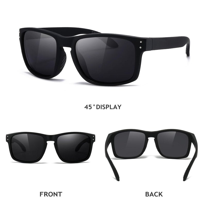 SUNGAIT Polarized Sports Sunglasses for Men Women: Black Retro Square Shades UV400 for Driving Fishing Cycling Running Golf